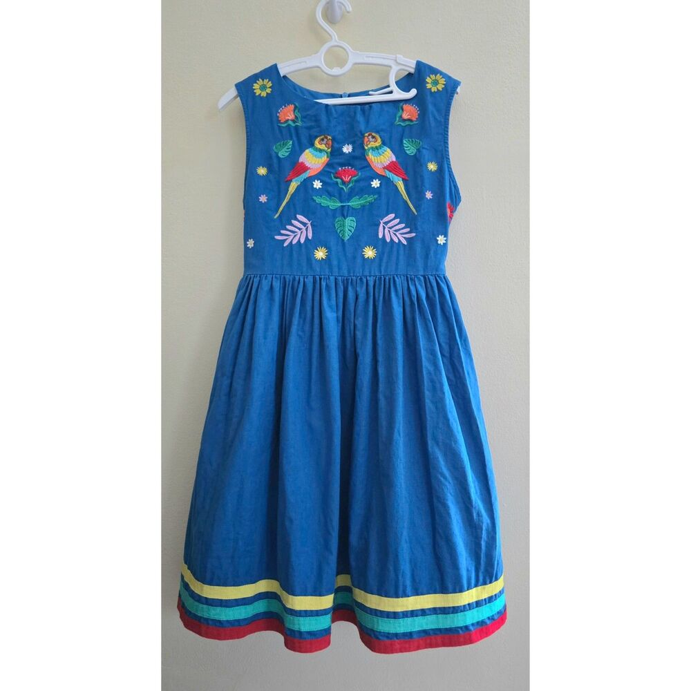GUC Mini Boden Jungle Vintage Dress Marina Blue Embroidered-11/12